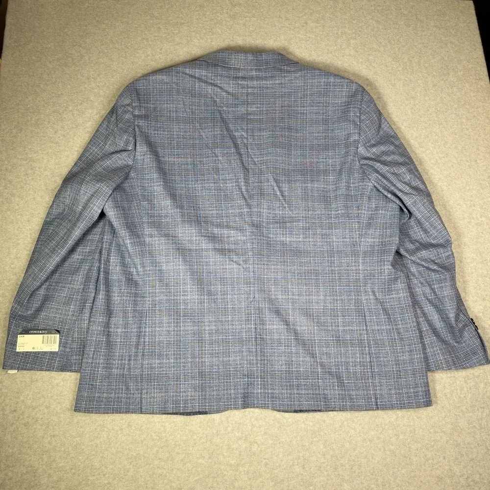 New Crown & Ivy Men's 54R Blue Plaid Sport Coat Blazer Double Vented Stretch